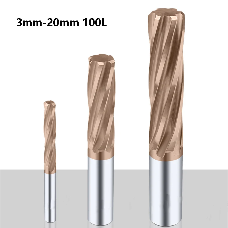 OYYU 100L Carbide Machine Coated Spiral Flutes Reamer H7 HRC55 Straight Shanks Tungsten Steel Reamers 4 5 6 7 8 9 10 12 14 20mm