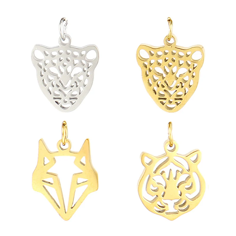 5pcs Stainless Steel Charms Animals leopard Pendant Charms Makings Wolf Tiger Charm Jewelry Making Necklaces For DIY Handmade