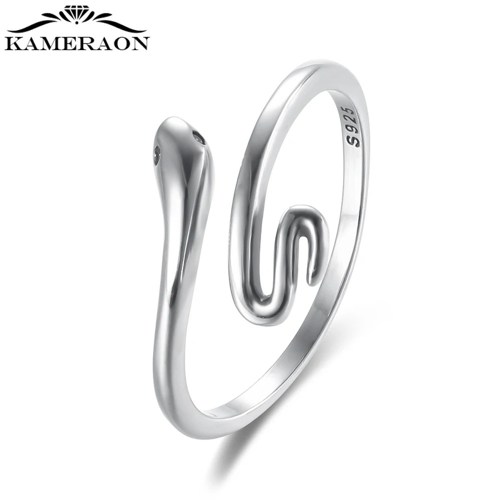 Kameraon 925 Sterling Silver Fashion Snake Animal Ladies Open Ring Jewelry for Women Men Birthday Gift Wholesale Price New 2021