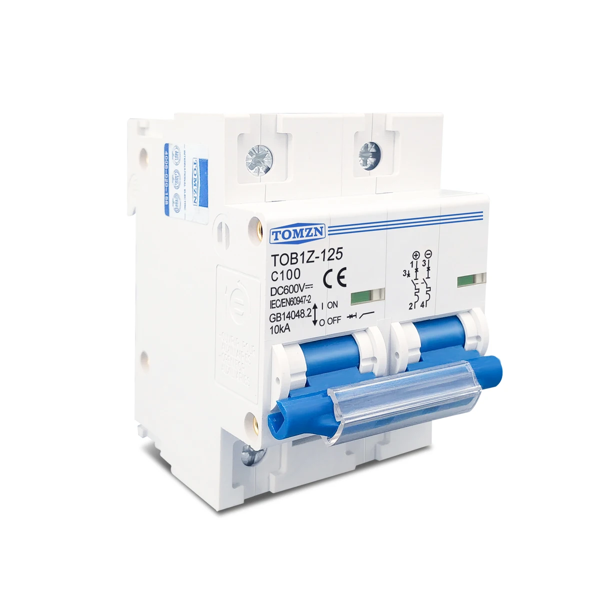 TOMZN 2P DC MCB 600V 125A 100A 80A Circuit Breaker PV System Battery Main Switch
