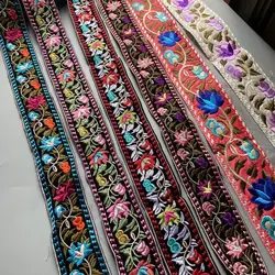 1 Yards Ethnic Embroidered Lace Trim Flower Jacquard Ribbon for Garment Clothes Bag Accessories DIY Craft Making Sewing Fabric