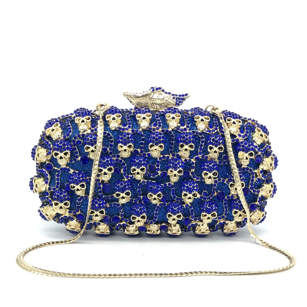 

18.5x10CM New Diamond-studded Evening Bag Skull And Diamonds Clutch Bag Empty Hard Box Banquet Dress Women a6826