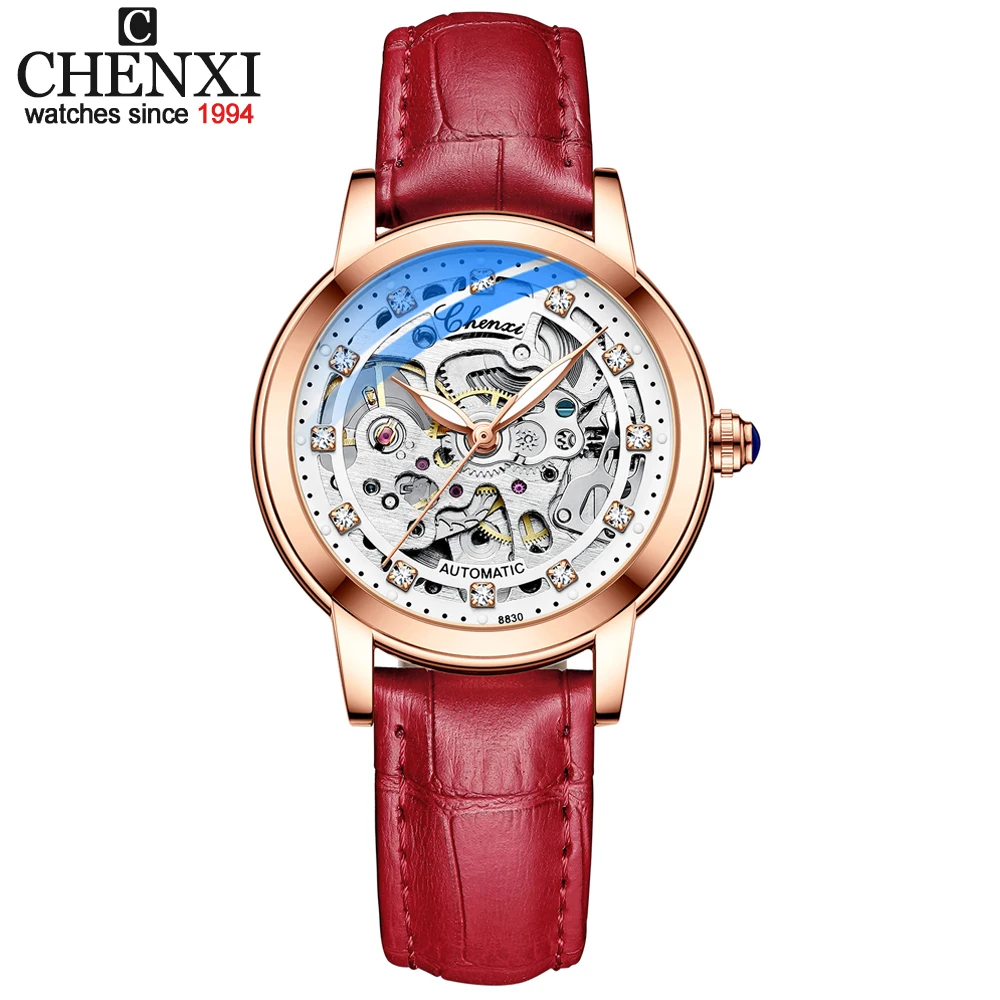 CHENXI Orologio da donna meccanico automatico Orologio da polso da donna con tourbillon scheletrato al quarzo impermeabile di lusso Relogio Feminino