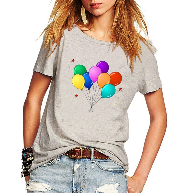 

Ladies Kawaii Colorful balloon Print T shirt Women Casual Short Sleeve T-Shirts Multiple colors to choose from Tops Tees