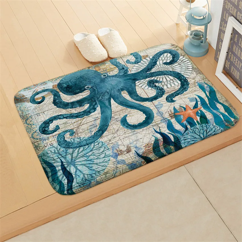 1PC Animal Anti-Slip Foor Mat Retro Marine Life Printed Whale Turtle Pattern Doormat Bathroom Water-absorbing Pads Door Mats