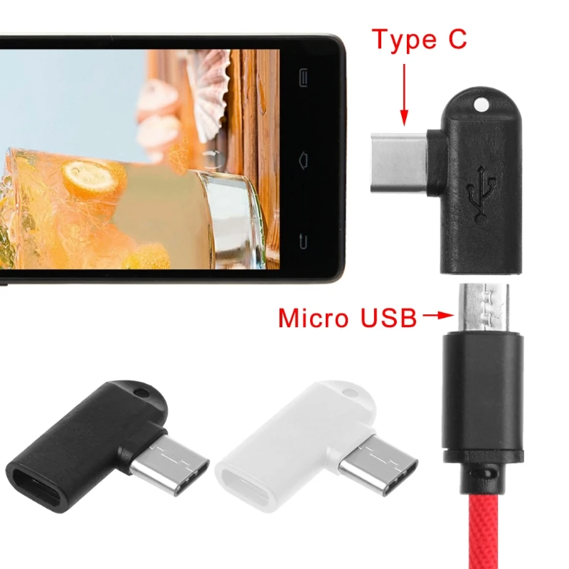 1Pc 90 Degree Type C Male To Micro USB Female Data Sync Converter Adapter