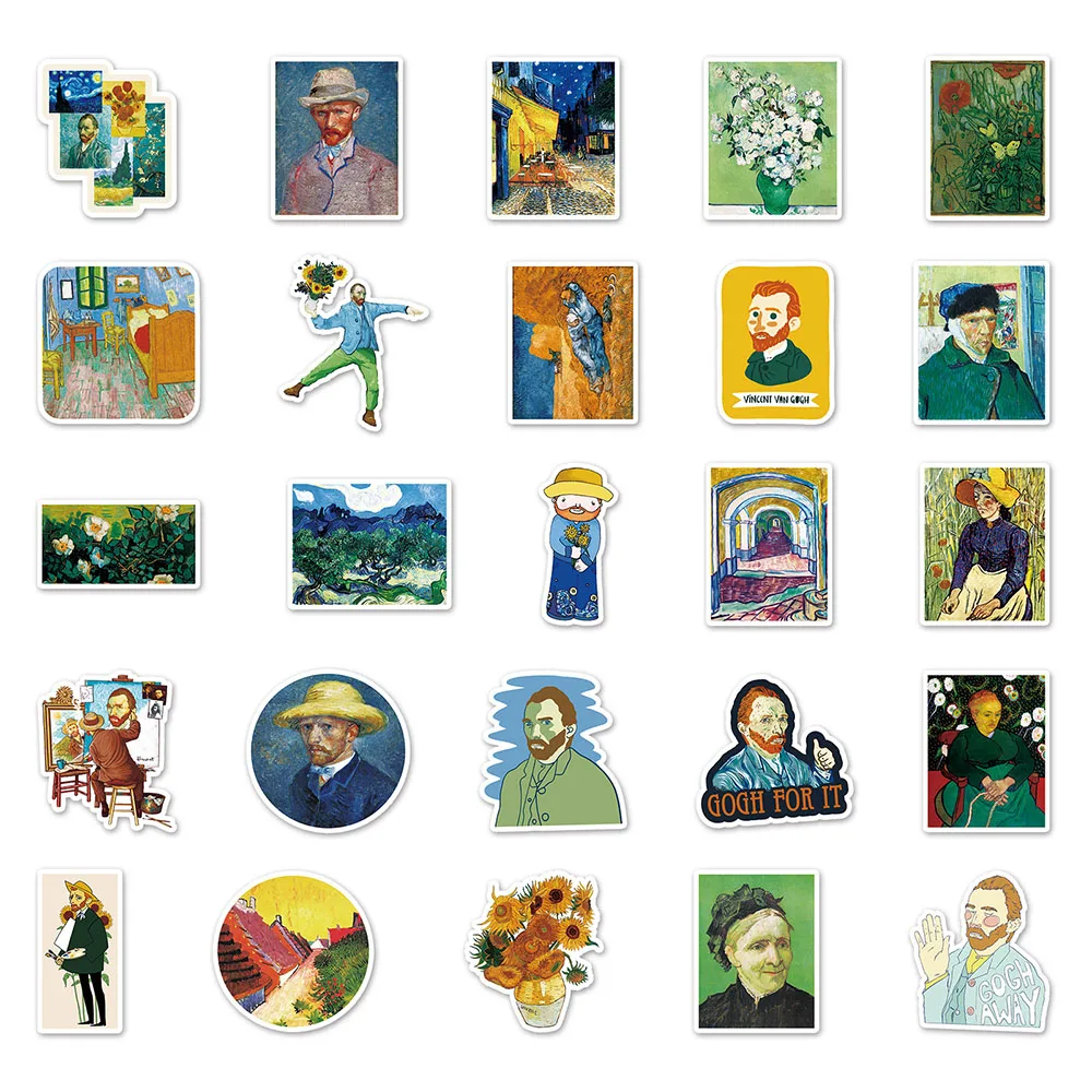 10/30/50PCS Van Gogh ภาพวาดศิลปะสติกเกอร์ความงามแล็ปท็อปขวดน้ำกันน้ำ Graffiti Decal ชุดสติกเกอร์ของเล่นเด็ก