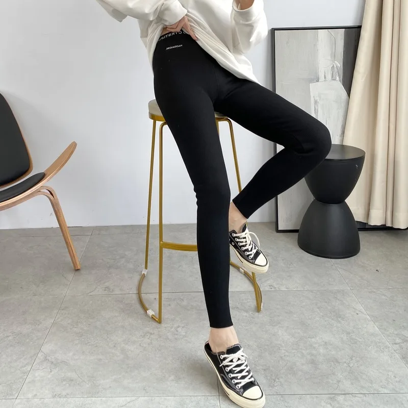 Leggings Women\'s Embroidery Plus Velvet Women\'s Clothing New Korean Thickening High Waist Self-cultivation and External Wear