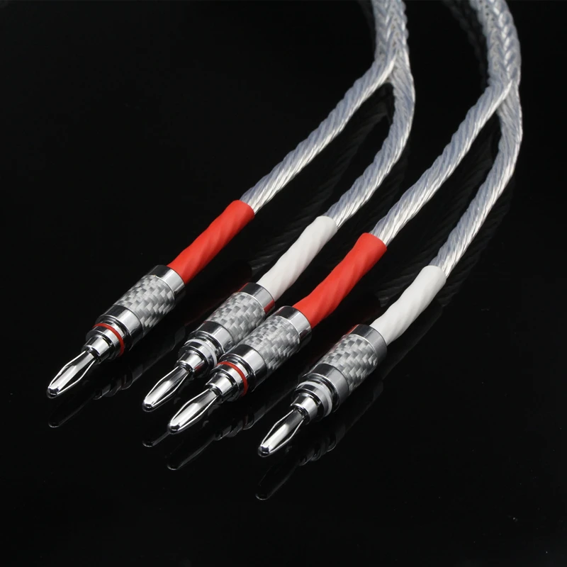 Pair 8ag OCC Silver-plated Hifi Speaker Cable High Performance Speaker Amplifier Sound Connecting line with Banana Plug
