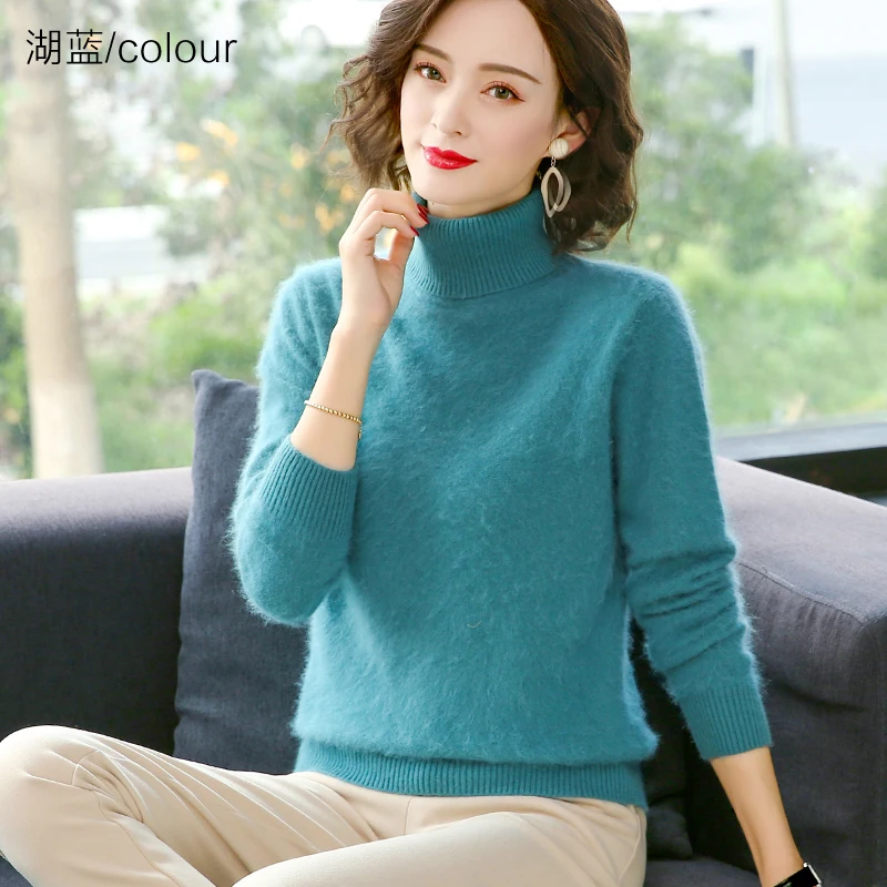 Winter Women Sweater 100% Mink Cashmere Turtleneck Pullovers Loose Soft Warm Female Long Sleeve Solid Color Knitted Jumper S-XXL