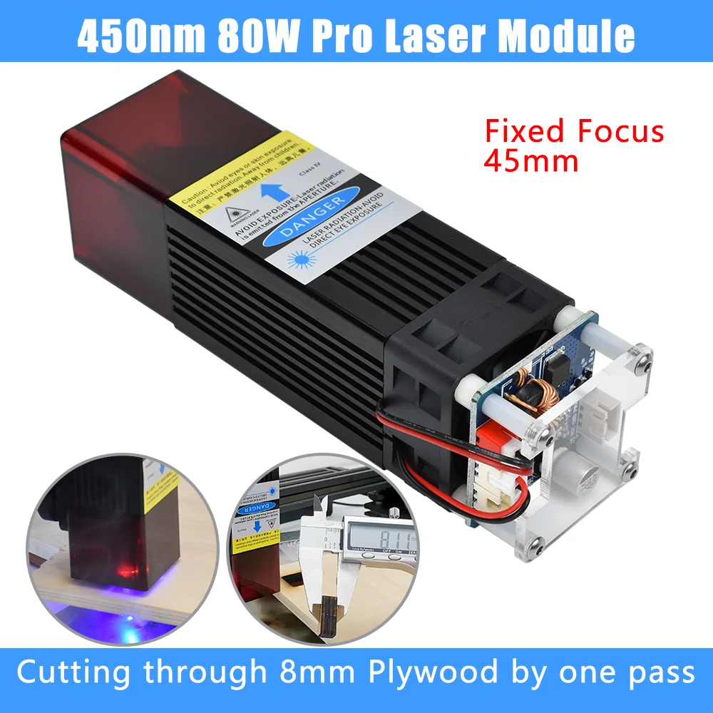 80W Laser Head Module for CNC Cutting Engraving Machine 450nm Focal Fixed Compressed Spot Technology Wood Tool with Safety Cover