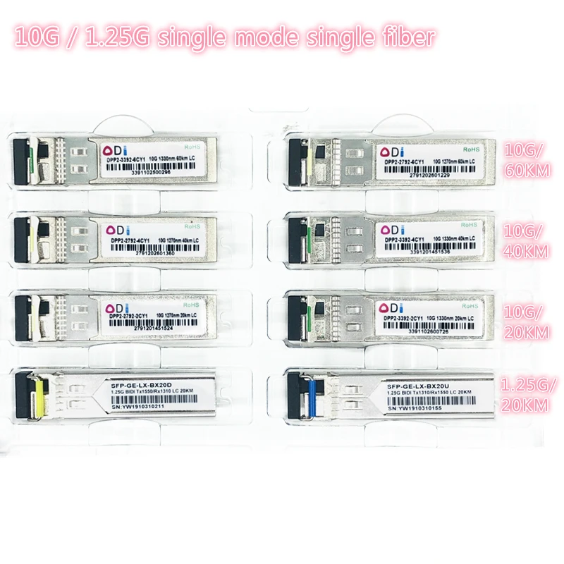 

SFP 1.25G/10G LC 20/40/60KM 1270nm/1330nm Single Fiber SFP Optical Industrial grade -40-85 compatible with Mikrotik Cisco