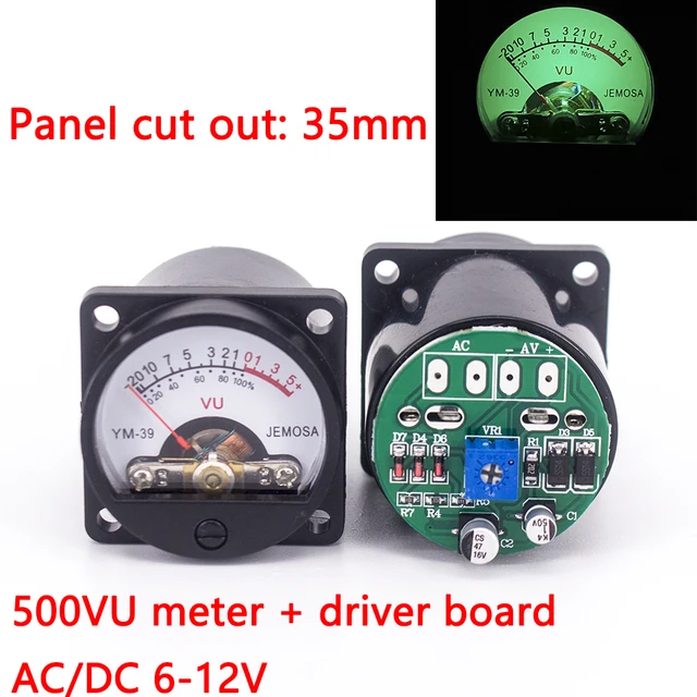35mm Panel VU miernik 500VU z zielonym podświetleniem miernik ciśnienia dźwięku + VU poziom audio miernik płyta sterownicza DC/AC 6-12V wejście
