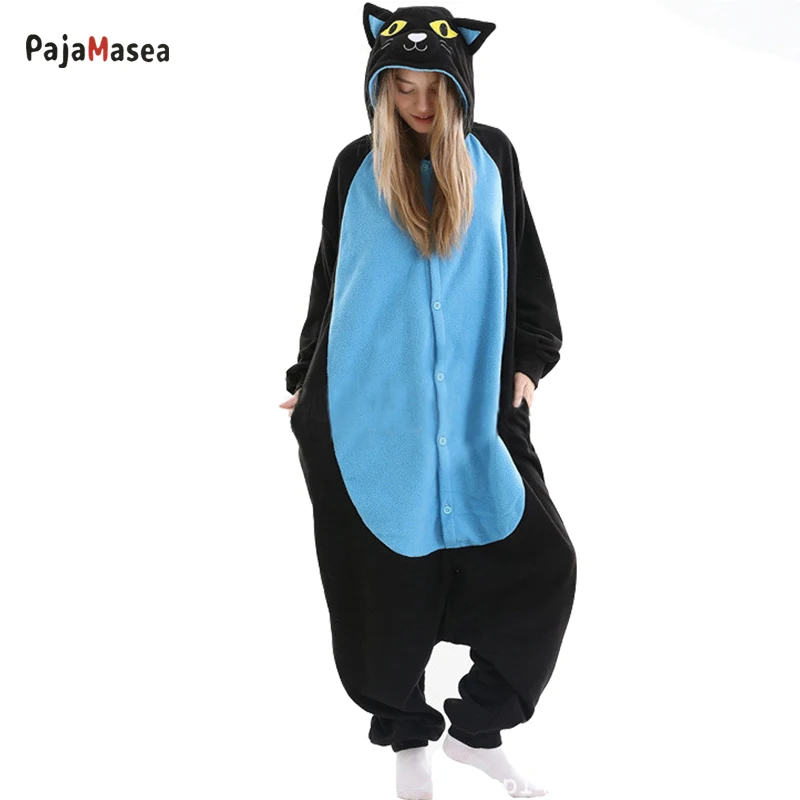 Pajamassea Kostum Cosplay Anime Kartun Wanita Dewasa Pakaian Tidur Gadis Ungu Onesie Biru Pria Kucing Tengah Malam Rakun Kigurumi