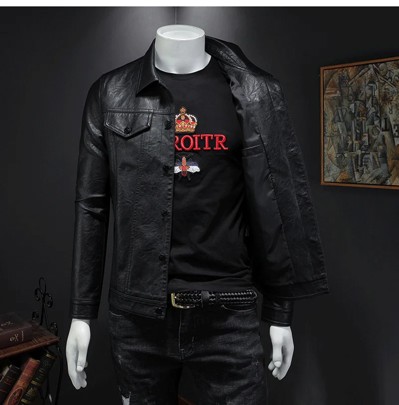 2020 New Leather Jacket For Men Winter Leather Jacket Biker Motorcycle Zipper Long Sleeve Coat Top Blouses