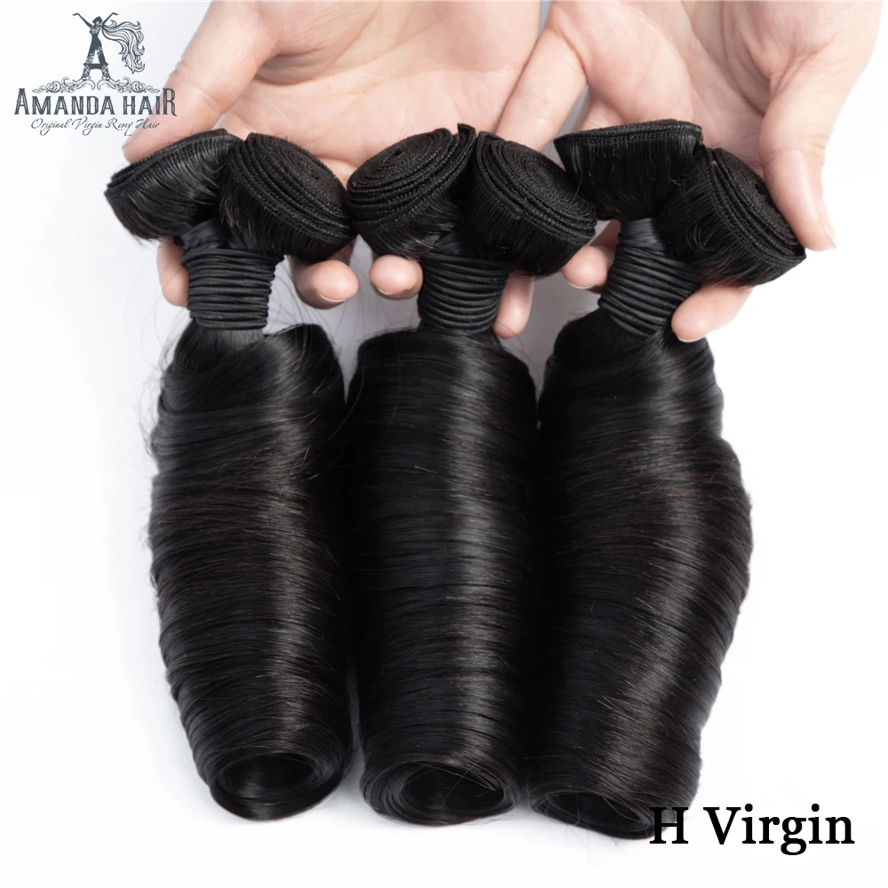 Amanda Spring Curl Funmi Hair Bundles with Closure Double Drawn Human Hair Unprocessed Virgin Brazilian Hair Bundle with Closure