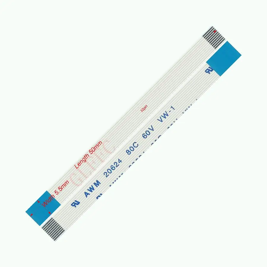 10pin 0.5 Sân 50Mm-600Mm Loại B Linh Hoạt Cáp Phẳng FFC Awm 20624 ROHS Xuất TTL màn Hình LCD DVD Máy Tính