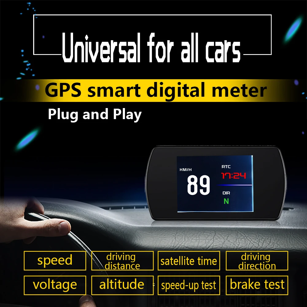 

OBD2 Gauge Car HUD Head-Up Display Smart Digital Meter HD Digital Display GPS T800 Speedometer Fuel Consumption Temperature RPM