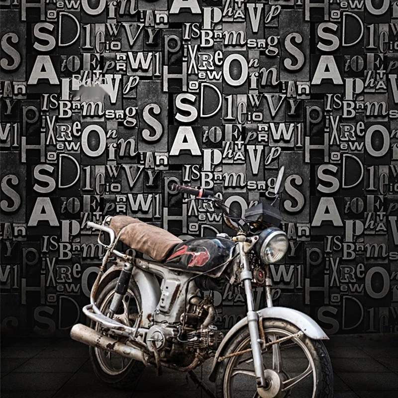 

Wallpaper 3D three-dimensional nostalgic English letters barber shop restaurant bar clothing store KTV background wall wallpaper