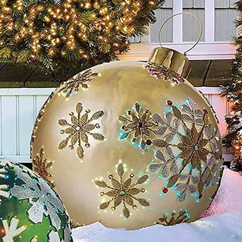 60cm Christmas Tree Ball Decorations Outdoor Home Yard Atmosphere PVC Inflatable Ball Giant Xmas New Year Gift Ball Decor