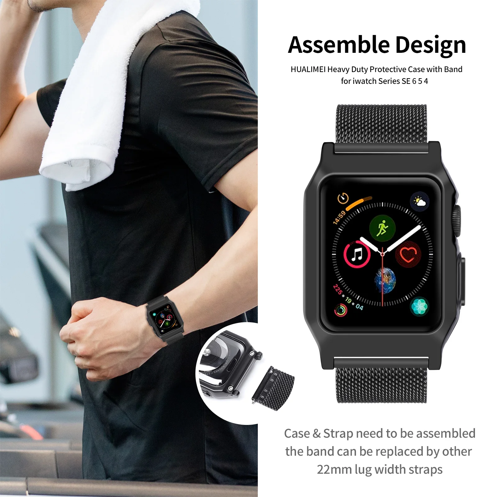 Milanese Loop Strap For Apple Watch Series 6 5 4 44mm 40mm Metal Stainless Steel Protected Glass Case For Apple Watch Band 44mm