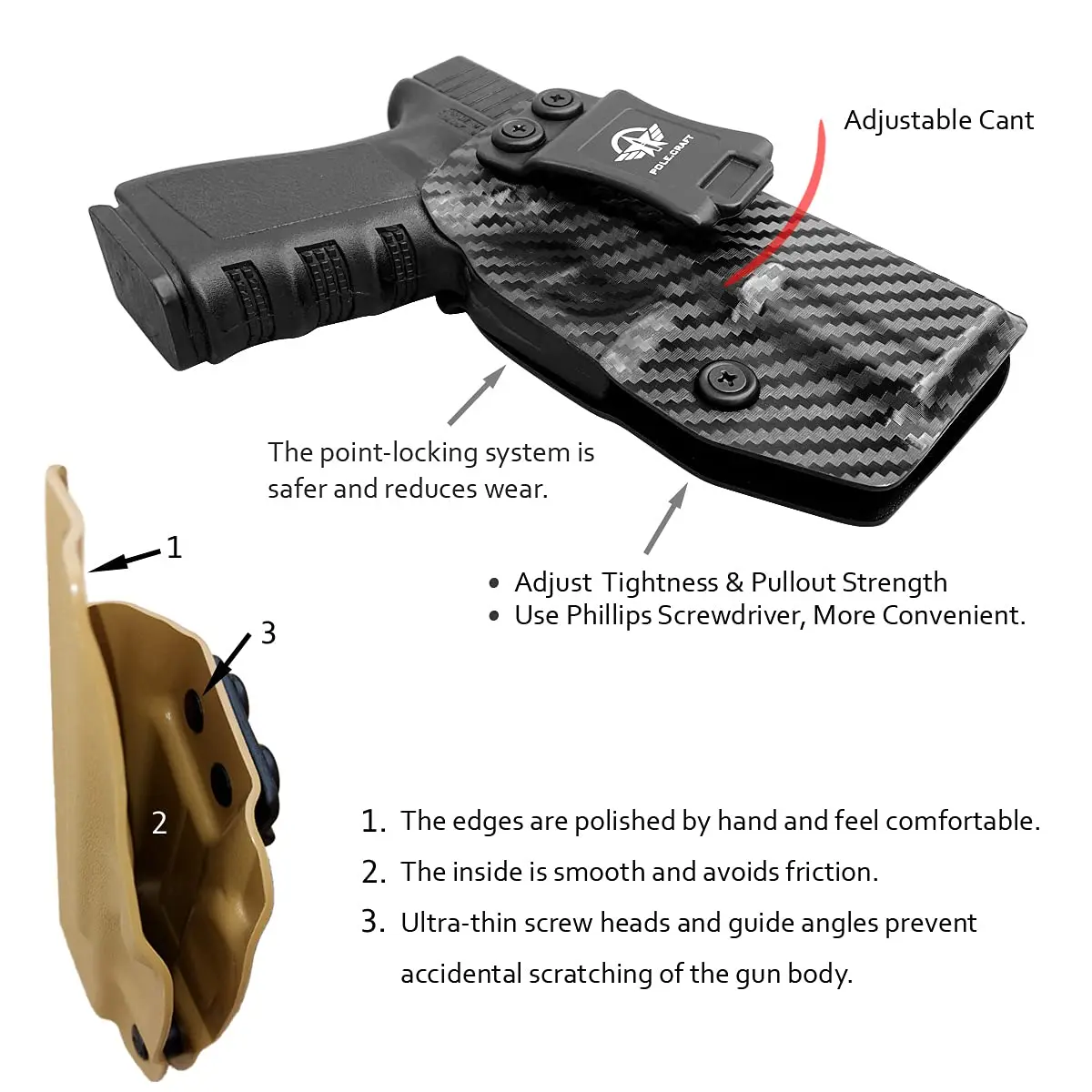 Imagem -03 - Glock 19 Coldre Iwb Kydex Fibra de Carbono Ajuste Personalizado: Glock 19 19x23 25 32 45 Gen Arma Dentro da Cintura Escondida Transportar