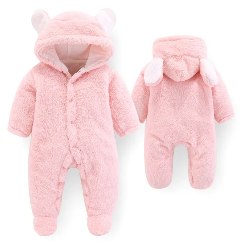 Newborn baby romper 2021 winter baby clothes coral fleece +Plus velvet thickening romper warm animal jumpsuit 0-12 months