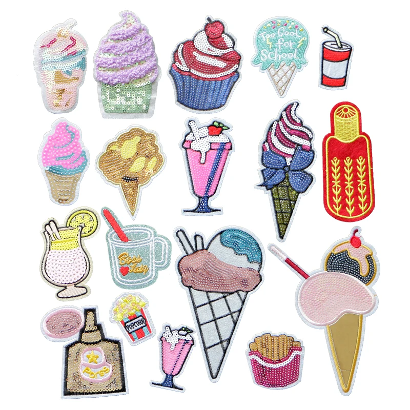 1 Food And Beverage Ice Cream And French Fries Clothing Embroidery Patch Cartoon Iron Patch Sewing Clothing Decal Accessories