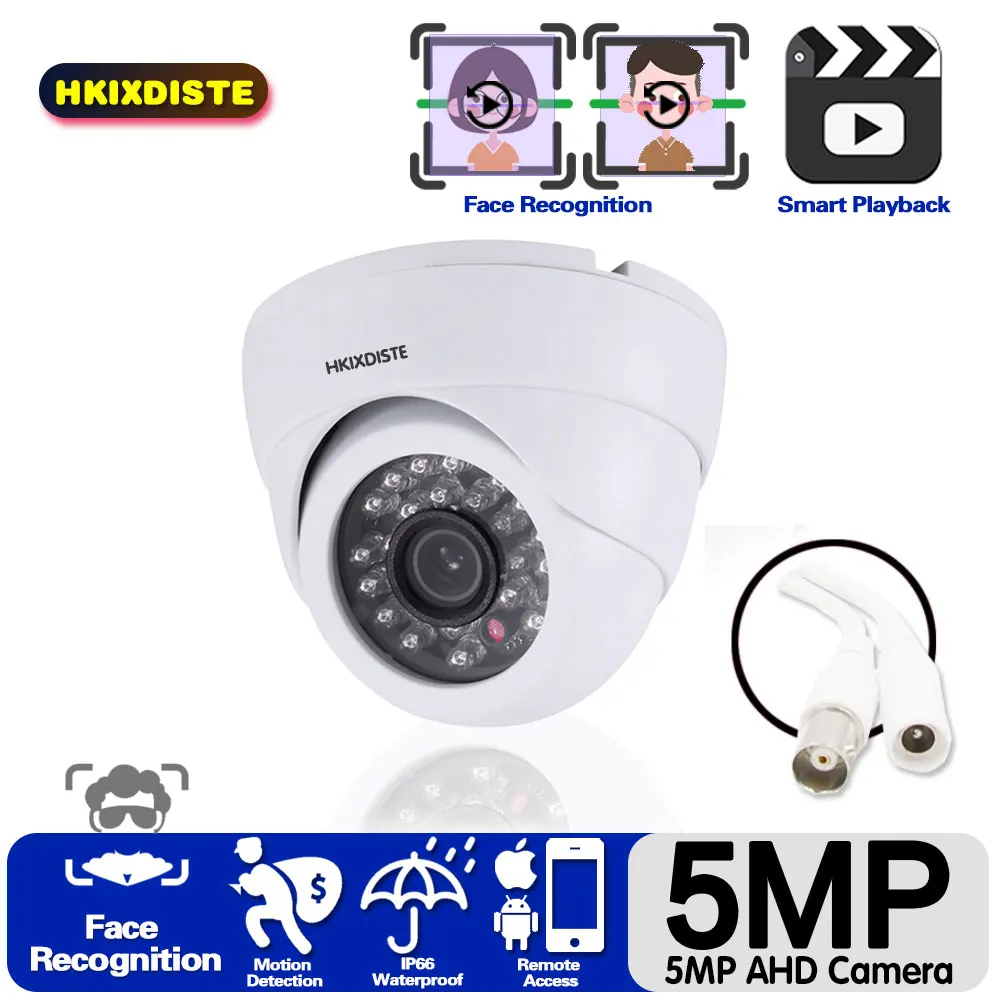 

AI Face 5MP 1080P Human AHD Camera IR LED 50 Meter IR Distance White Indoor CCTV Dome Security Full HD Home Surveillance Camera