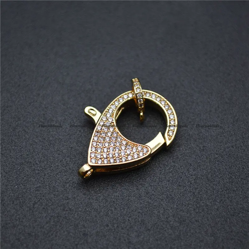 Gold Plating Anti-rust Paved Clear CZ Beads Lobster Clasps DIY Jewelry Finding Connector Fit Necklace Making 10pcs Per Lot