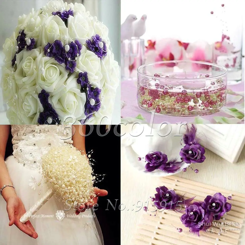 5 Meters Fishing Line Artificial Pearls Beads Chain Garland Flowers Wedding Party DIY Craft Decor Ivory White Pink Light blue