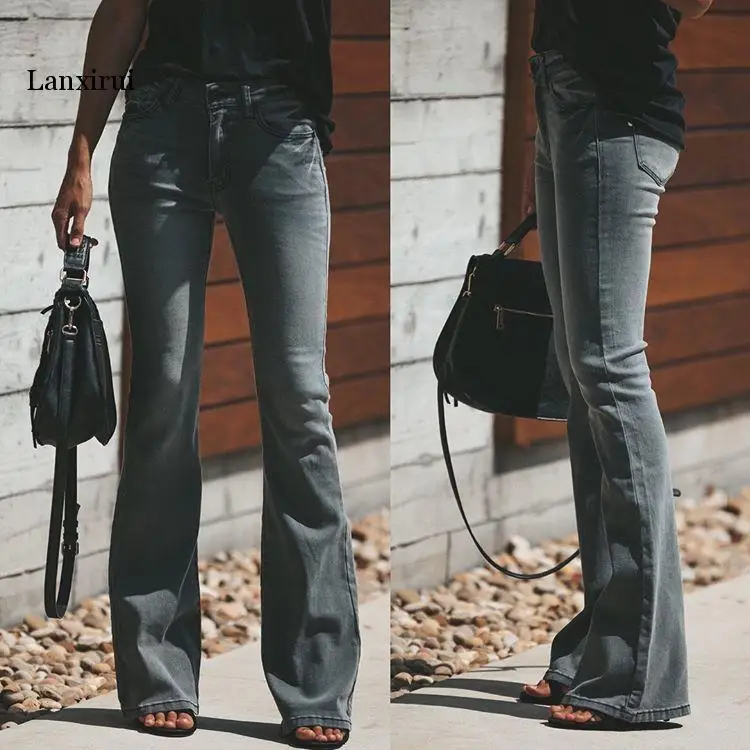 

Woman's Wash Vintage Wide Leg Jeans Spring Autumn Winter Long Flares Denim Jean Ladies Female Bell-bottomed Pants Black