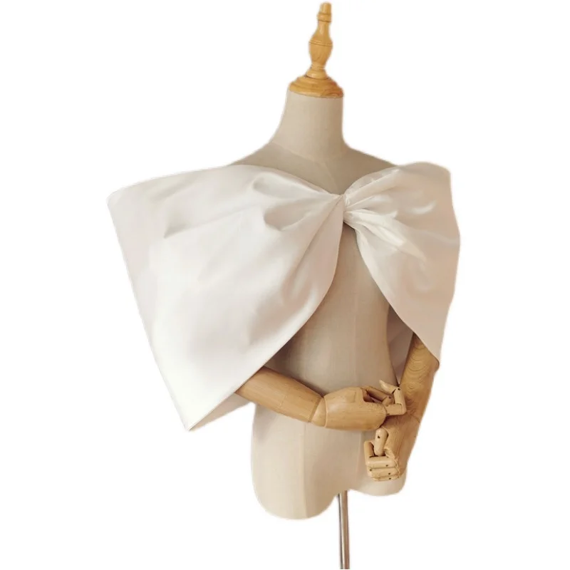 satin off-shoulder big bow vintage sleeve for  wedding dress