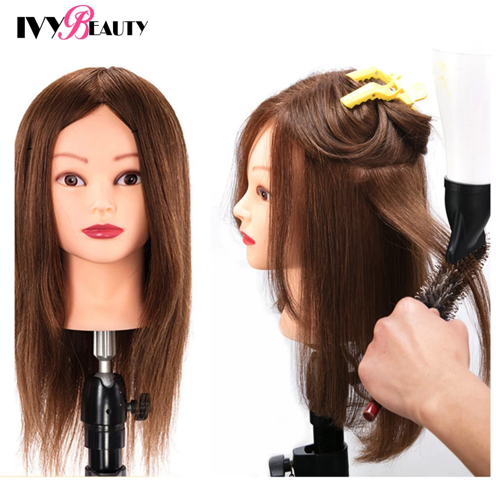 100% Human Hair Mannequin Training Head For Hairdresser Professional Manniquin Heads For HairStyle Hairdressing Bleached Dyed Pr