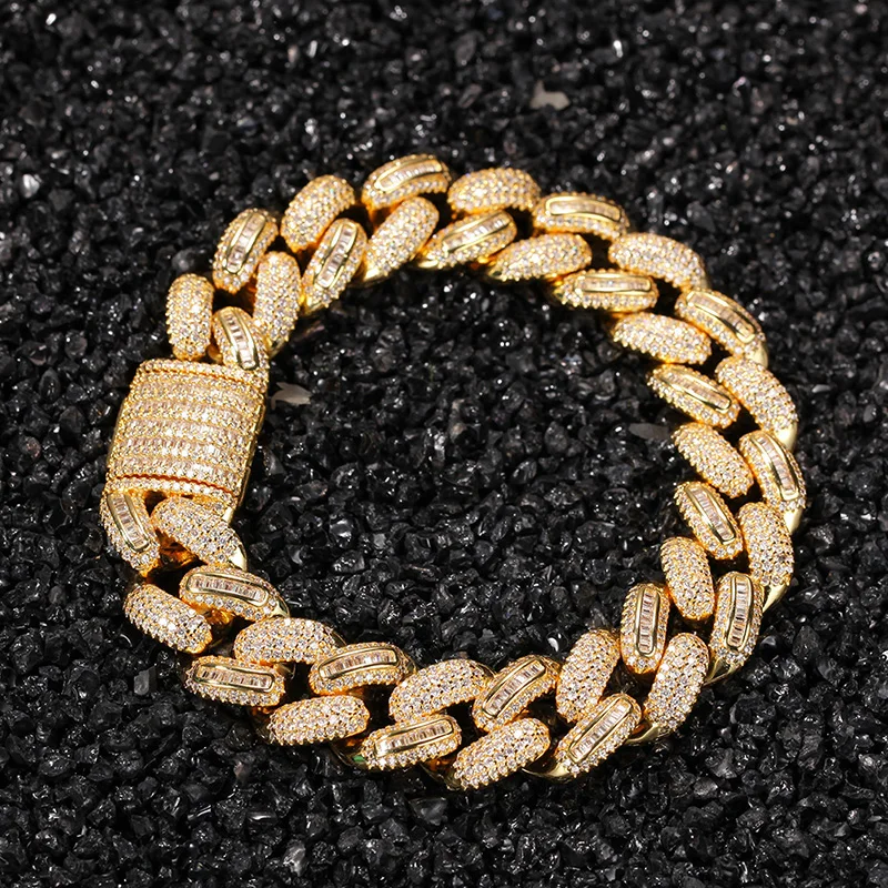 

Hip Hop AAA+ CZ Stone Paved Bling Iced Out Solid Round Cuban Link Chain Bracelets Bangle for Men Rapper Jewelry Drop Shipping