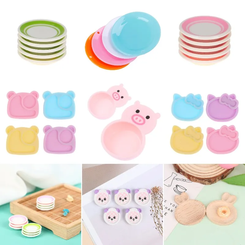 1/12 Dollhouse Miniature Cute Rabbit Pig Little Bear Animal-shaped Dinner Plates Dish Plate Kitchen Cooking Toy Doll Home Decor