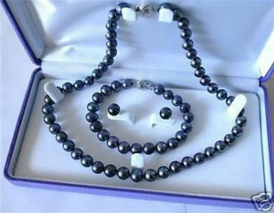 

7-8mm Black Akoya Cultured Pearl Necklace Bracelet Earring Set 18" 7.5" Wholesale price does not include jewelry box