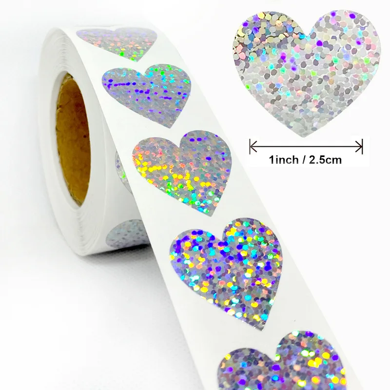 Exquisite 500pcs Laser Blank Love Heart Stars Round Stickers Handmade Decoration Holiday Birthday Party Sealing Label Sticker