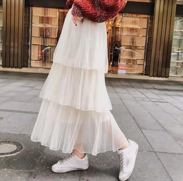 2022 spring and summer new cake skirt pleated skirt gauze skirt skirt female long section fairy net yarn skirt long skirt