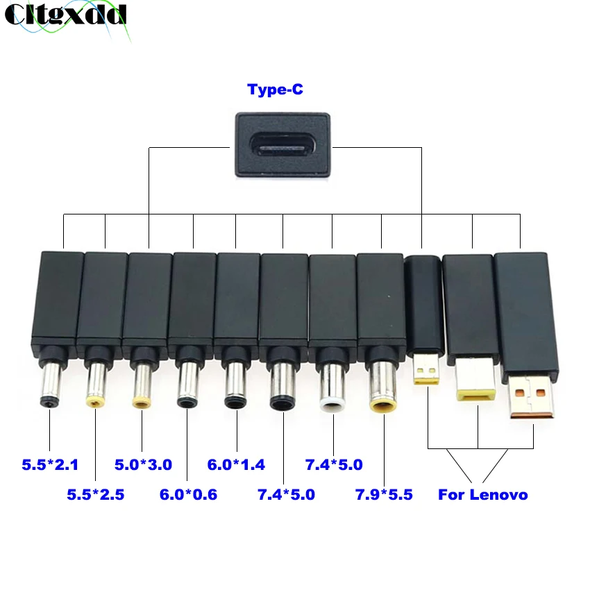 

Laptop Power Adapter Connector DC Plug USB Type C Female to Universal Male Converter for Lenovo Hp Asus Dell Notebook Charger