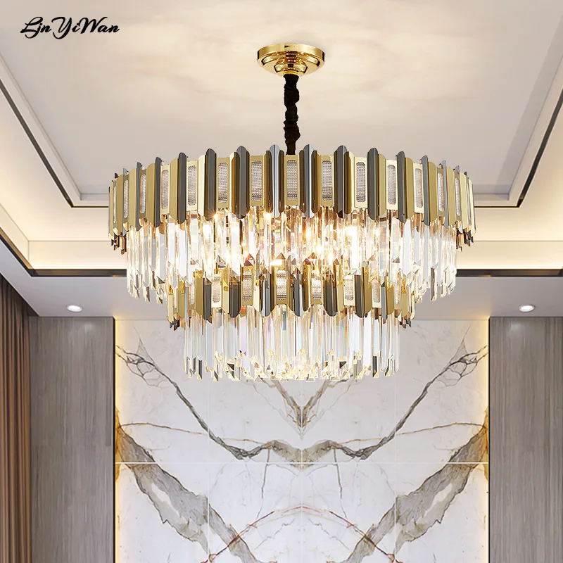 

Living room bedroom dining room lighting Hong Kong style black light luxury crystal chandelier new lighting