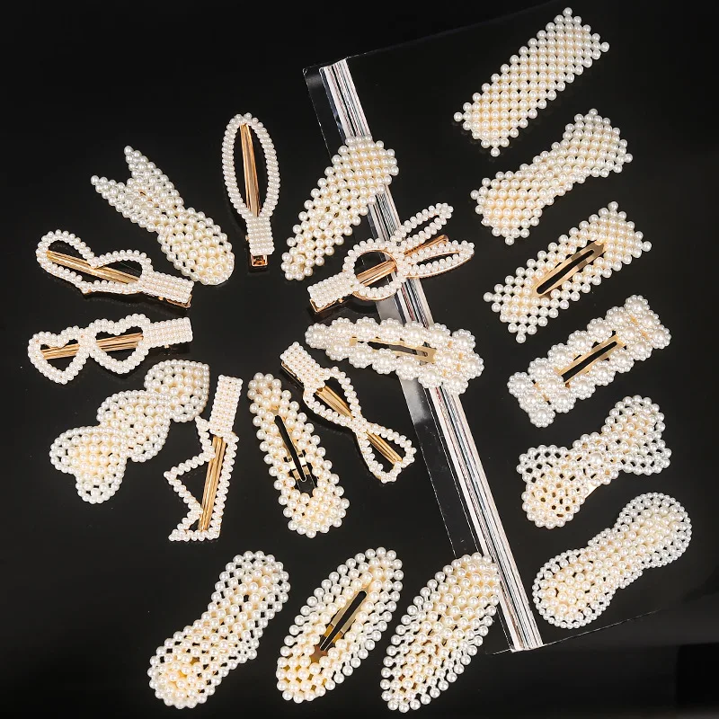 Korean Simulated Pearl Geometric Hair Clips
