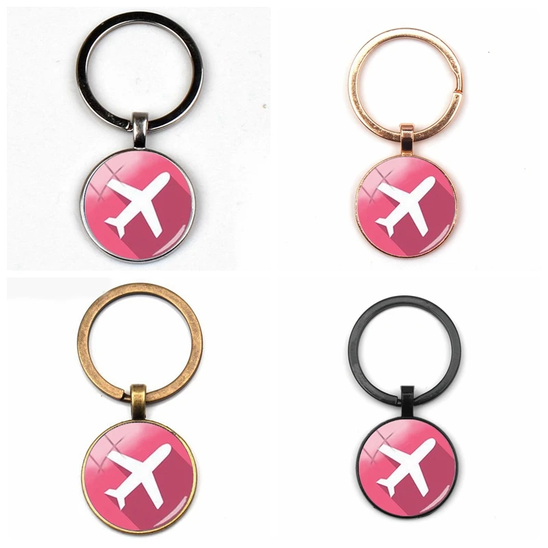 Cute Cartoon Airplane Charm Keychain Gift Cartoon Airplane Key Ring Travel Discovery Glass Dome Souvenir Traveler Party Car Bag