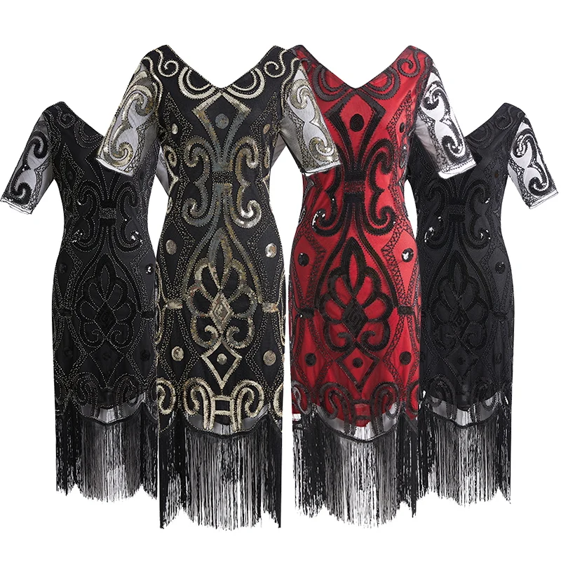 

2021 Women Party Dress Robe Femme 1920s Great Gatsby Flapper Sequin Fringe Midi Dress Vestido Spring Summer Art Deco Retro Dress