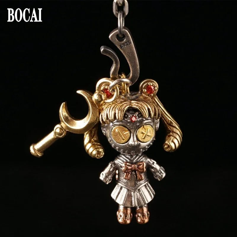 BOCAI Real Solid 100% S925 Silver Trendy Fashion Ccreativity Cute Cartoon Pretty Dolls Men and Women Pendants