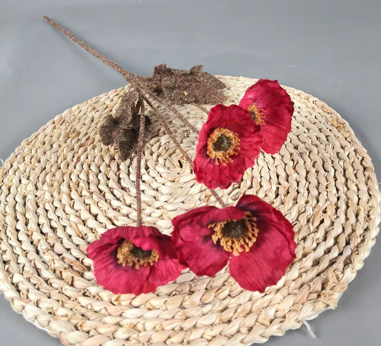 4Heads/Branch Artificial Poppy Flowers Autumn Color Silk flower Diy Wedding Bouquet Fleurs Mariage Decoration Home Decor Poppies