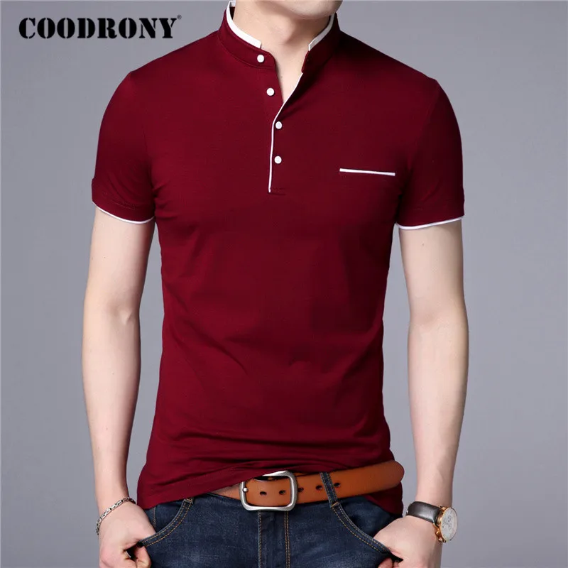 COODRONY Brand Summer Short Sleeve T Shirt Men Cotton Tee Shirt Homme Business Casual Stand Collar T-Shirt Men Clothing C5100S