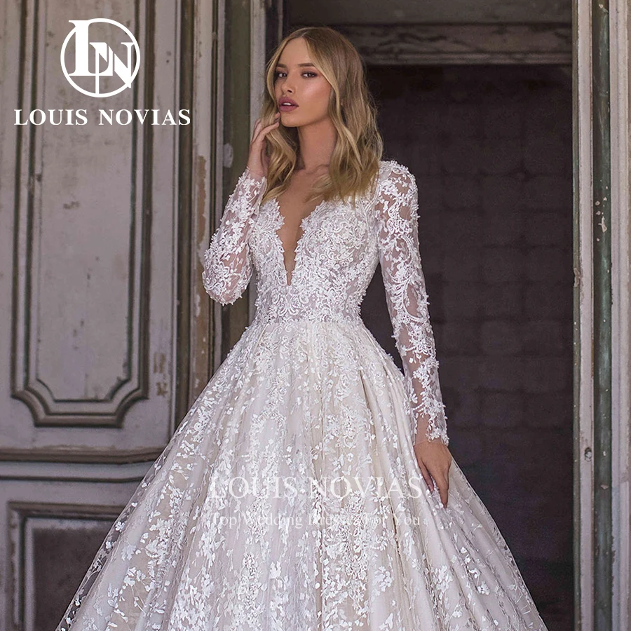 LOUIS NOVIAS-Vestidos De Novia De lujo para mujer, traje De encaje De manga larga con cuentas bordadas, De princesa, 2023