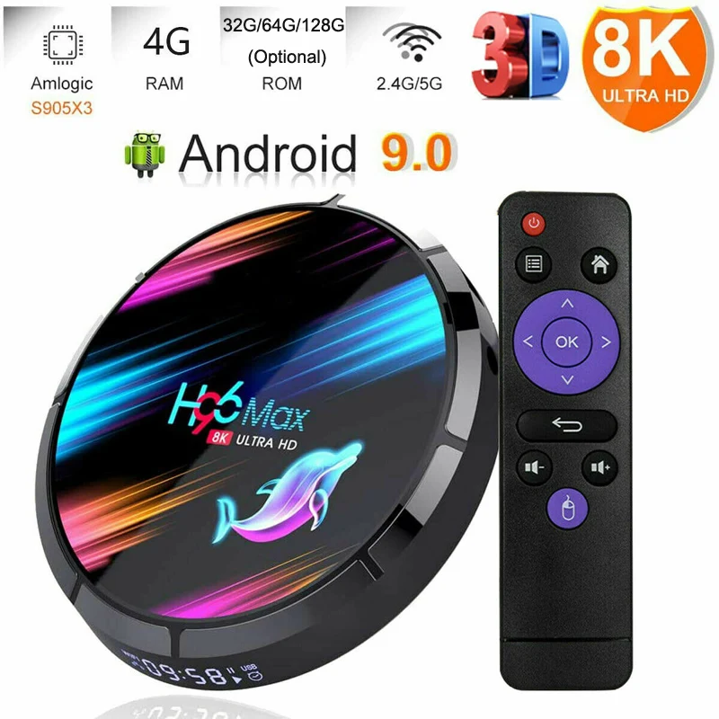 

H96 MAX X3 Android 9.0 TV Box Amlogic S905X3 Quad Core BT Wifi 8K H96MAX Media Player 4G Ram 32G/64G/128G ROM TV Set Top Box