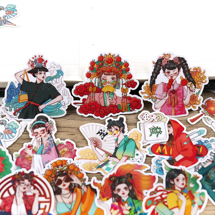 25pcs Tide Girl Original Hand Account Sticker Material Cute Girl Character Mobile Phone Decoration Pattern Tool